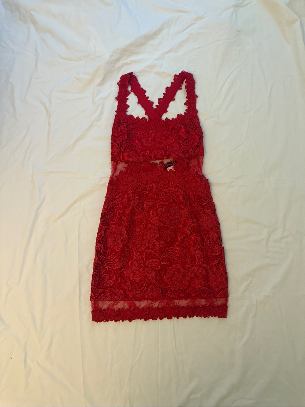 VENUS Red Lace Mini Dress with Scallop Straps